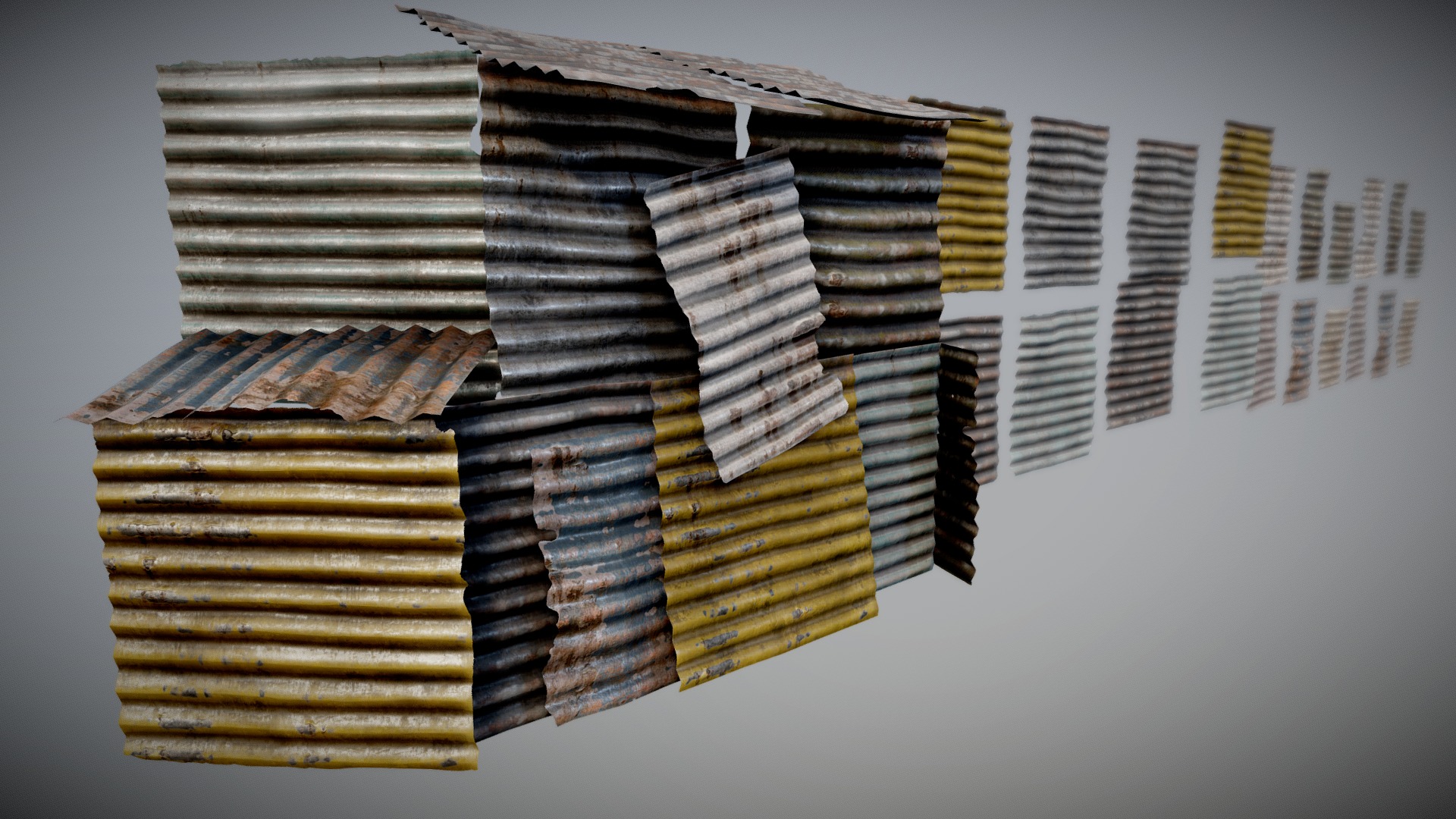 Salvage Metal Collection PBR

Very Detailed Low Poly Salvage Metal Collection with High-Quality PBR Textures.

12 Meshes included.

Fits perfect for any PBR game as Decoration etc. like Post Apocalyptic Environment for buildings or squatter camps etc.

Created with 3DSMAX, Zbrush and Substance Painter.

Standard Textures
Base Color, Metallic, Roughness, Height, AO, Normal, Maps

Unreal 4 Textures
Base Color, Normal, OcclusionRoughnessMetallic

Unity 5/2017 Textures
Albedo, SpecularSmoothness, Normal, and AO Maps

4096x4096 TGA Textures
use the alpha maps to make the metal looks more torn.
I recommend to use doubles-sided materials

Please Note, this PBR Textures Only. 

Low Poly Triangles 

2364 Tris
1461 Verts

File Formats :

.Max2018
.Max2017
.Max2016
.Max2015
.FBX
.OBJ
.3DS
.DAE - Salvage Metal PBR - Buy Royalty Free 3D model by GamePoly (@triix3d) 3d model