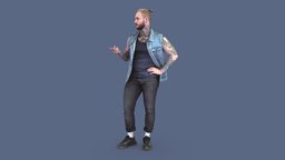 Tattooed Guy in Denim Vest vest, standing, photorealistic, urban, west, tattoo, tokyo, nyc, talking, casual, waiting, tourist, seoul, man, usa, student, street, male, discussing, cityzen