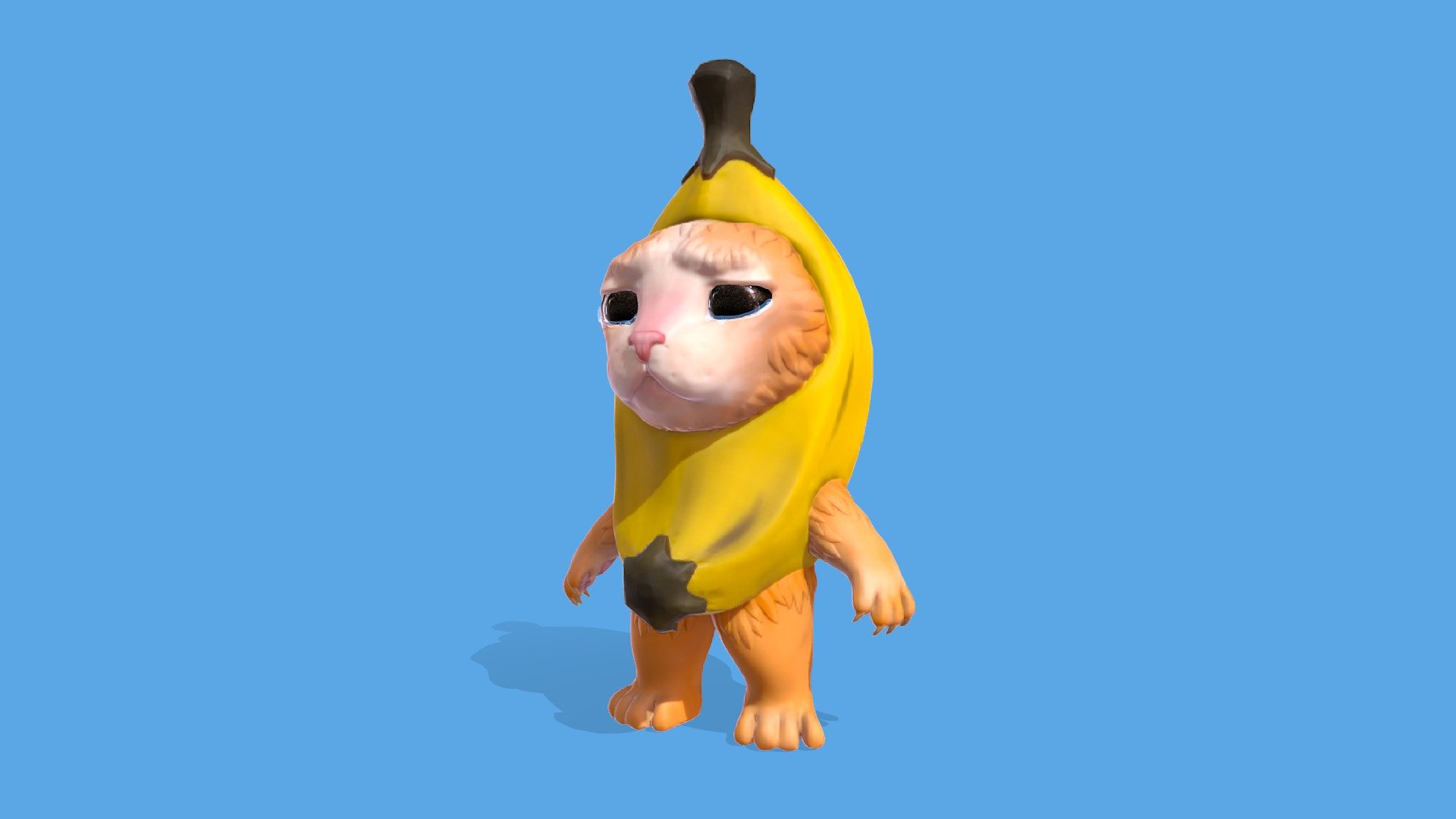 Introducing my latest 3D creation: a beautifully sad cat in a banana suit. This meme-inspired character has tearful eyes that express deep sorrow, contrasted by the humorous banana suit. With intricate details and stylized textures, this model pays tribute to internet culture.

Package include : 
- FBX low poly model with textures 2048x2048 (Base, Normal, AO)




STL model for 3d printing with separeted parts

Some Renders:



STL Model: 
 - Puss in banana suit 3D model - Download Free 3D model by Wnight 3d model