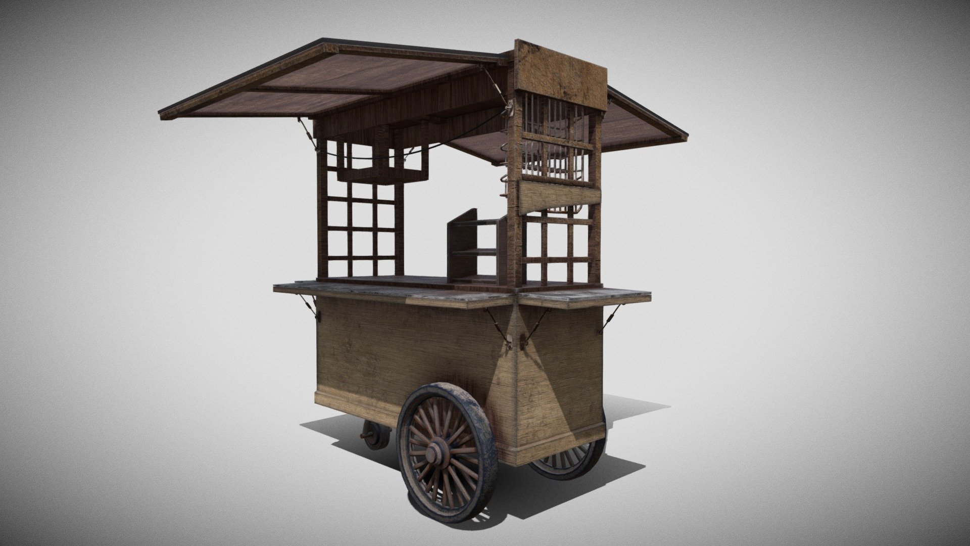 **Coffee Cart **
The term angkringan comes from the Javanese language, angkring which means a tool and a place for selling food that is carried around and is curved upwards. Apart from being curved, there are also angkringan in the form of a wheelbarrow, as we often see on the outskirts of Yogyakarta.

Create In = Blender &amp; Substance Painter - Game Asset Coffee Cart Indonesian Unity - 3D model by solodevelopment97 3d model
