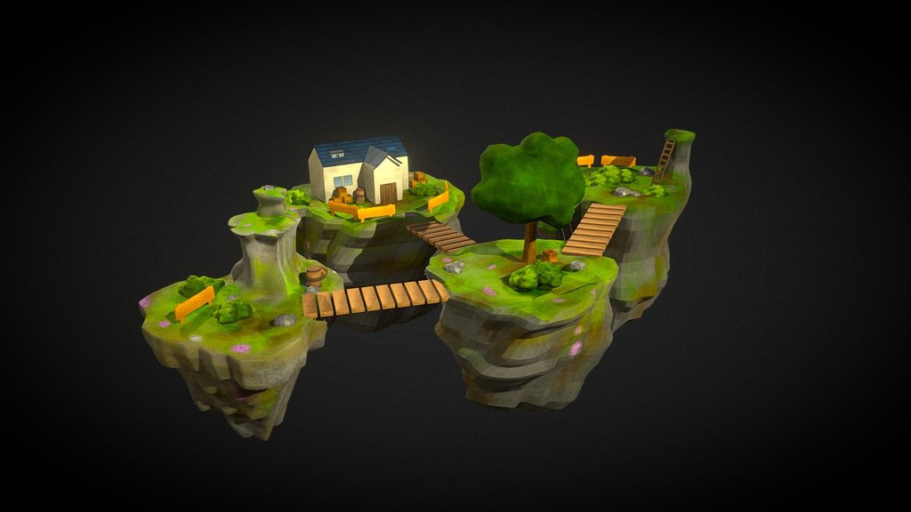 Hand-painted Floating Village made by Blender 3d model