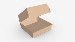 Fastfood box open food, storage, empty, packaging, paper, carrier, fast, cardboard, corrugated, box, package, blank, 3d, pbr