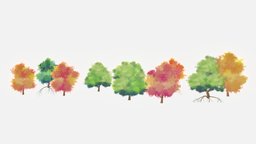 2d Handpainted Trees Billboards trees, green, forest, orange, billboard, 2d, traditional, yellow, nature, teal, magenta, billboard-tree, handpainted, stylized, blue
