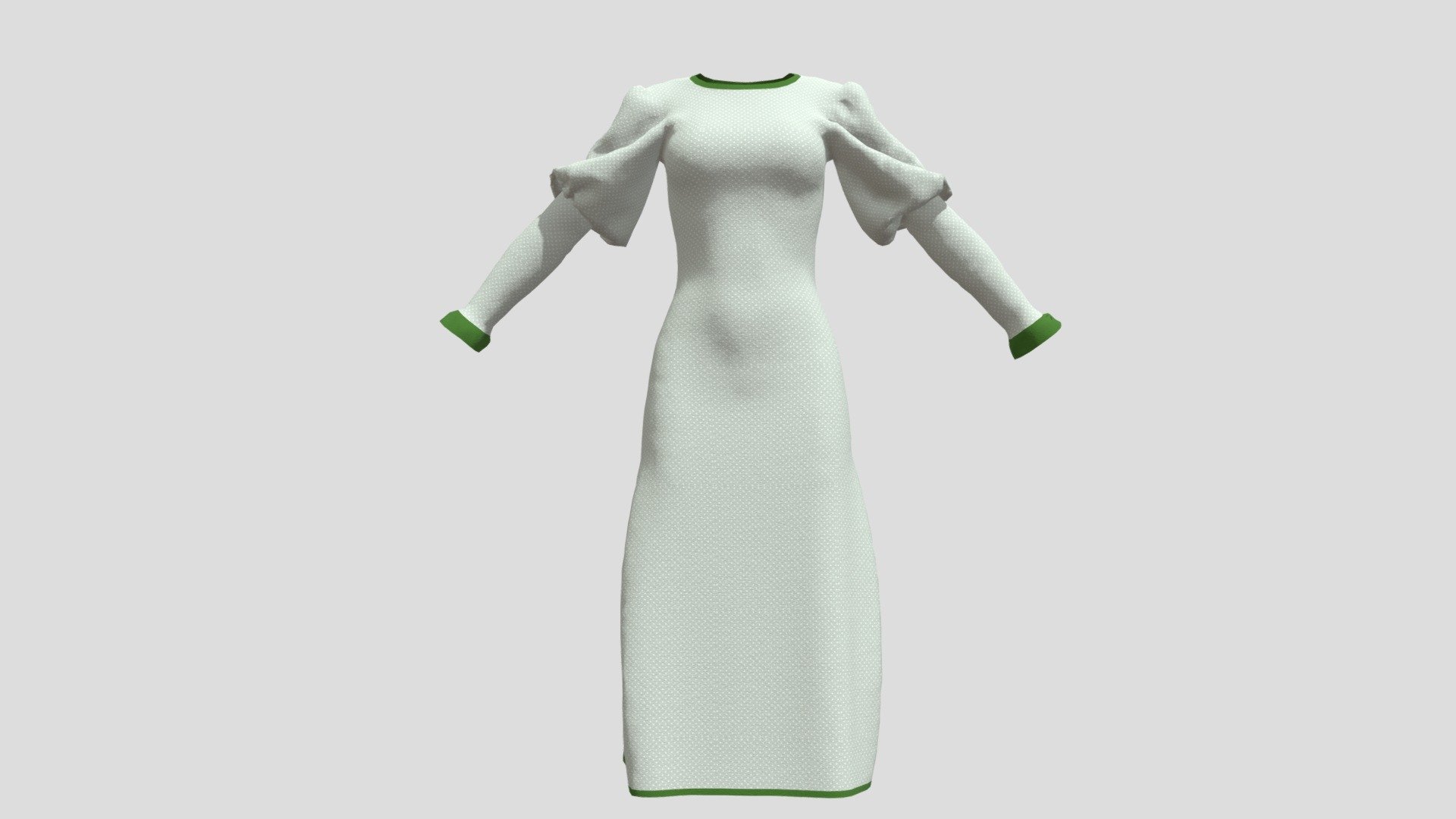 A kind of bell-sleeves that can decorate shoulder and arm.

The dress was easily realized by Marvelous Designer 7. If you buy the model, you can aquire the .Zpac file of the dress. You can use the .Zpac file to resize the size of garment for your avatar. But, the ancedence is that you have Marvelous Designer 3d model