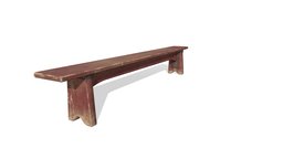 Low Poly Old Red Painted Wooden Bench wooden, cafe, bench, picnic, paint, painted, seat, worn, cafeteria, furniture, grunge, half-life2, picnic-bench