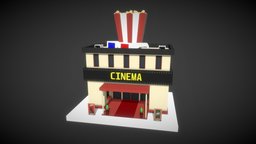 Low Poly Cinema cinema, retro, classic, movies, isometric, low-poly-model, archictecture, unity, low-poly, cartoon, game, lowpoly, city, video