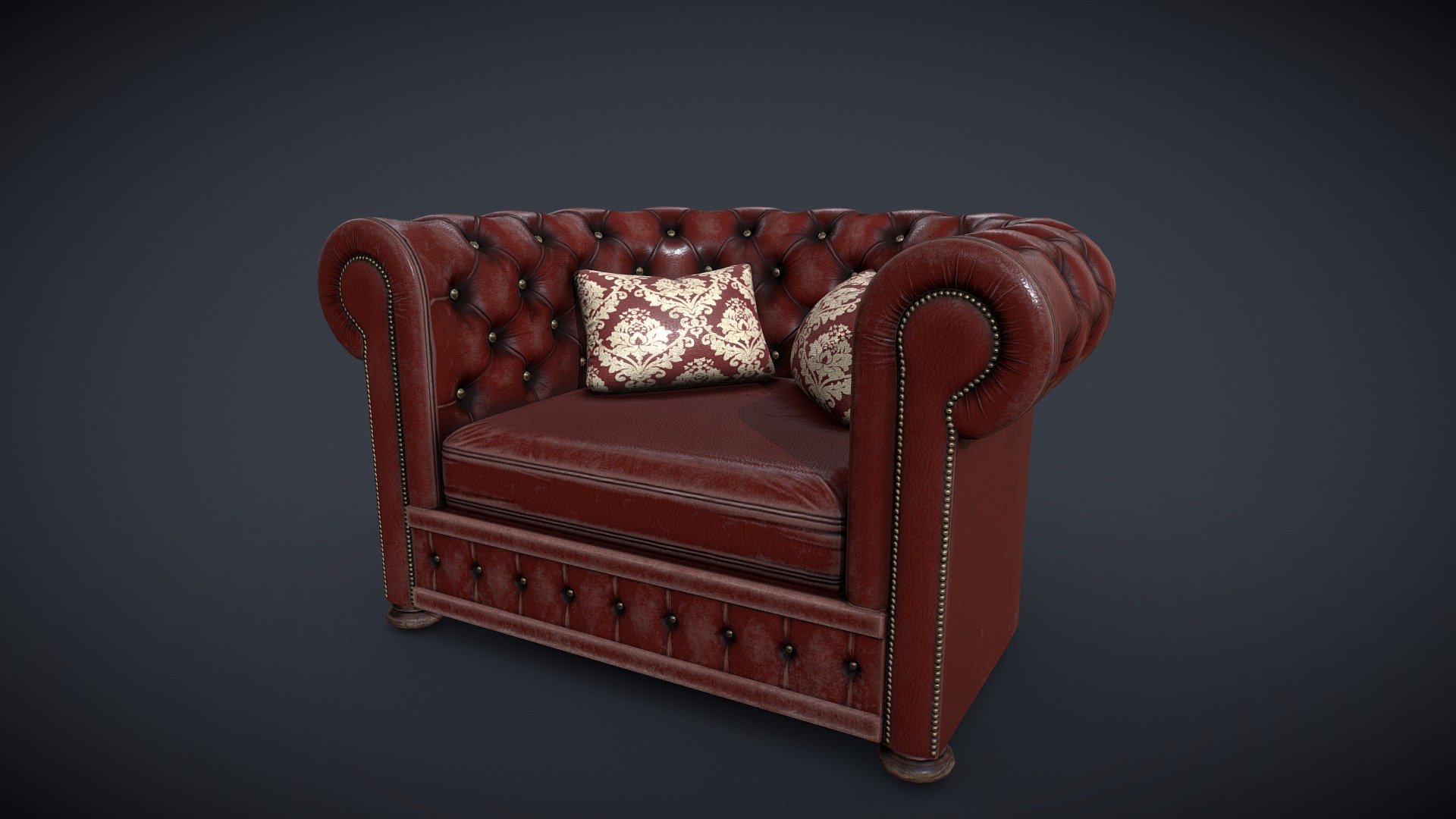 Hello all :) This is a small sofa made for a victorian project. Red padded leather material but still, confortable.

Made with Maya, PS and Substance.

You will find in the package Scene file, FBX and 2k Textures.
If you have any customs need, please feel free to contact me 3d model