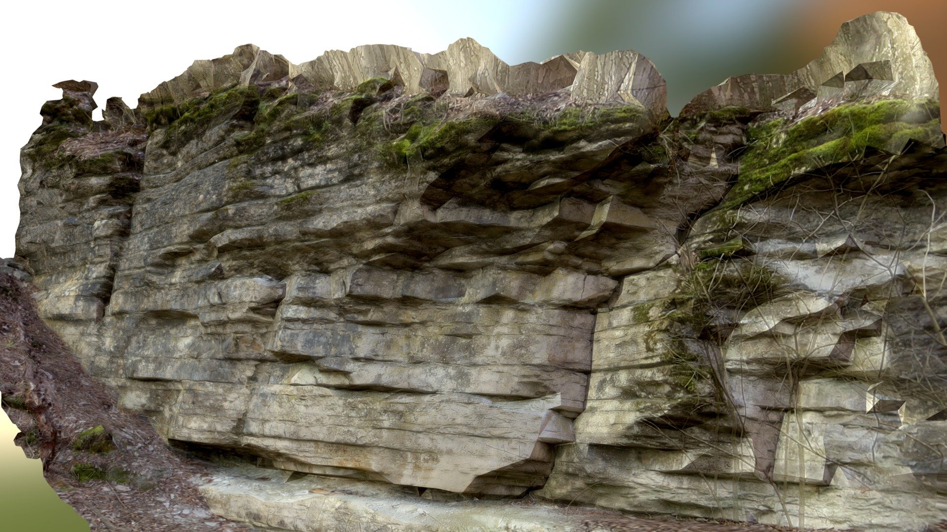 Photoscan of a layered rock formation. Reference to a computer game 3d model