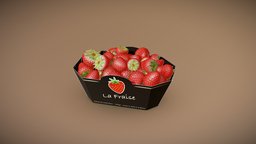 Punnet of Strawberries food, fruit, tray, box, package, strawberry, lowpoly