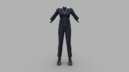 Formal Navy Female Trousers Jacket Boots Outfit spy, agent, fashion, secret, girls, jacket, clothes, business, dress, boots, costume, womens, elegant, outfit, wear, formal, trousers, pbr, low, poly, female, black, navy, zipped