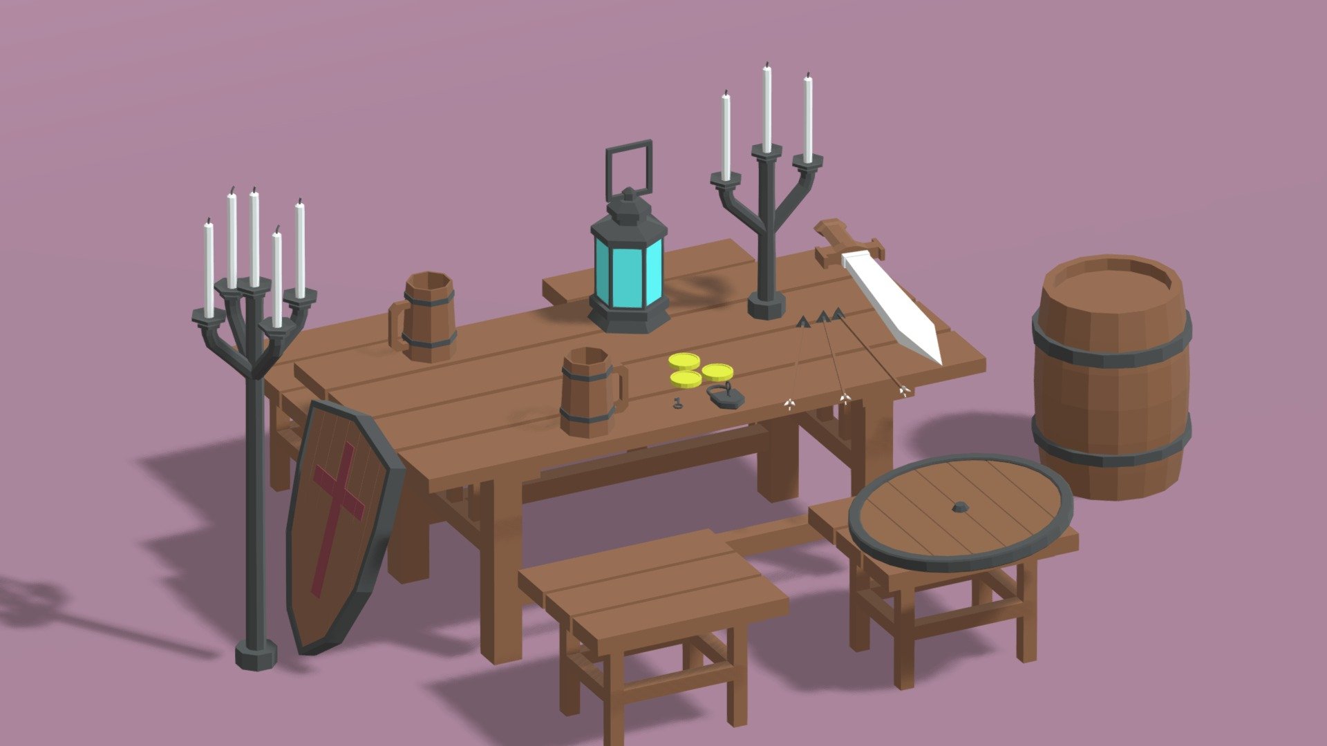 -Cartoon Medieval Tavern Pack.

-This product contains 32 objects.

-Vert: 4,419 poly: 3,833.

-Objects and materials have the correct names.

-This product was created in Blender 2.8.

-Formats: blend, fbx, obj, c4d, dae, abc, stl, u4d glb, unity.

-We hope you enjoy this model.

-Thank you 3d model