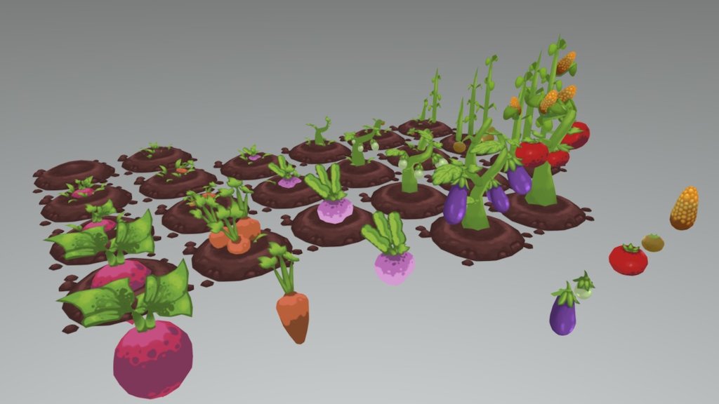 Look at all those crop stages! there are currently 6 season specific crops to grow, there will be many more coming.

If you're interested in keeping up with development and being one of the first people to test out alpha, follow us on Twitter:  https://twitter.com/farmfolksgame

Also checkout our new dev blog: https://www.farmfolks.net/devblog/

If you would like to discuss and make suggestions about the game, join us on Discord: https://discord.gg/6xKJkkd

Looking forward to hear any feedback and suggestions, happy farming! - Crop Stages - 3D model by FarmFolks 3d model