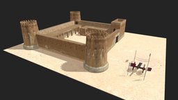 Zubara Fort Qatar tower, castle, historic, fort, medieval, landmark, antique, town, arab, fortress, qatar, lowpoly, stone, building, fantasy, rock, war, knight, towngate, zubarafort