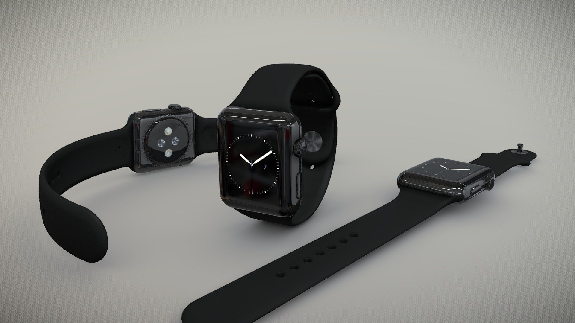 •   Let me present to you high-quality low-poly 3D model Apple Watch 42mm Space Black Stainless Steell Case with Black Sport Band. Modeling was made with ortho-photos of real watch that is why all details of design are recreated most authentically.

•    This model consists of two meshes, it is low-polygonal and it has only one material. 

•   The total of the main textures is 5. Resolution of all textures is 4096 pixels square aspect ratio in .png format. Also there is original texture file .PSD format in separate archive.

•   Polygon count of the model is – 4294.

•   The model has correct dimensions in real-world scale. All parts grouped and named correctly.

•   To use the model in other 3D programs there are scenes saved in formats .fbx, .obj, .DAE, .max (2010 version).

Note: If you see some artifacts on the textures, it means compression works in the Viewer. We recommend setting HD quality for textures. But anyway, original textures have no artifacts 3d model