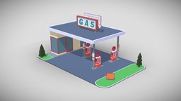 Gas Station Fuel Oil truck, gas, oil, highway, road, 66, fuel, station, buidling, minimalist, minimalistic, rute, asset, art, lowpoly, model, house, car, city, pixel, basic