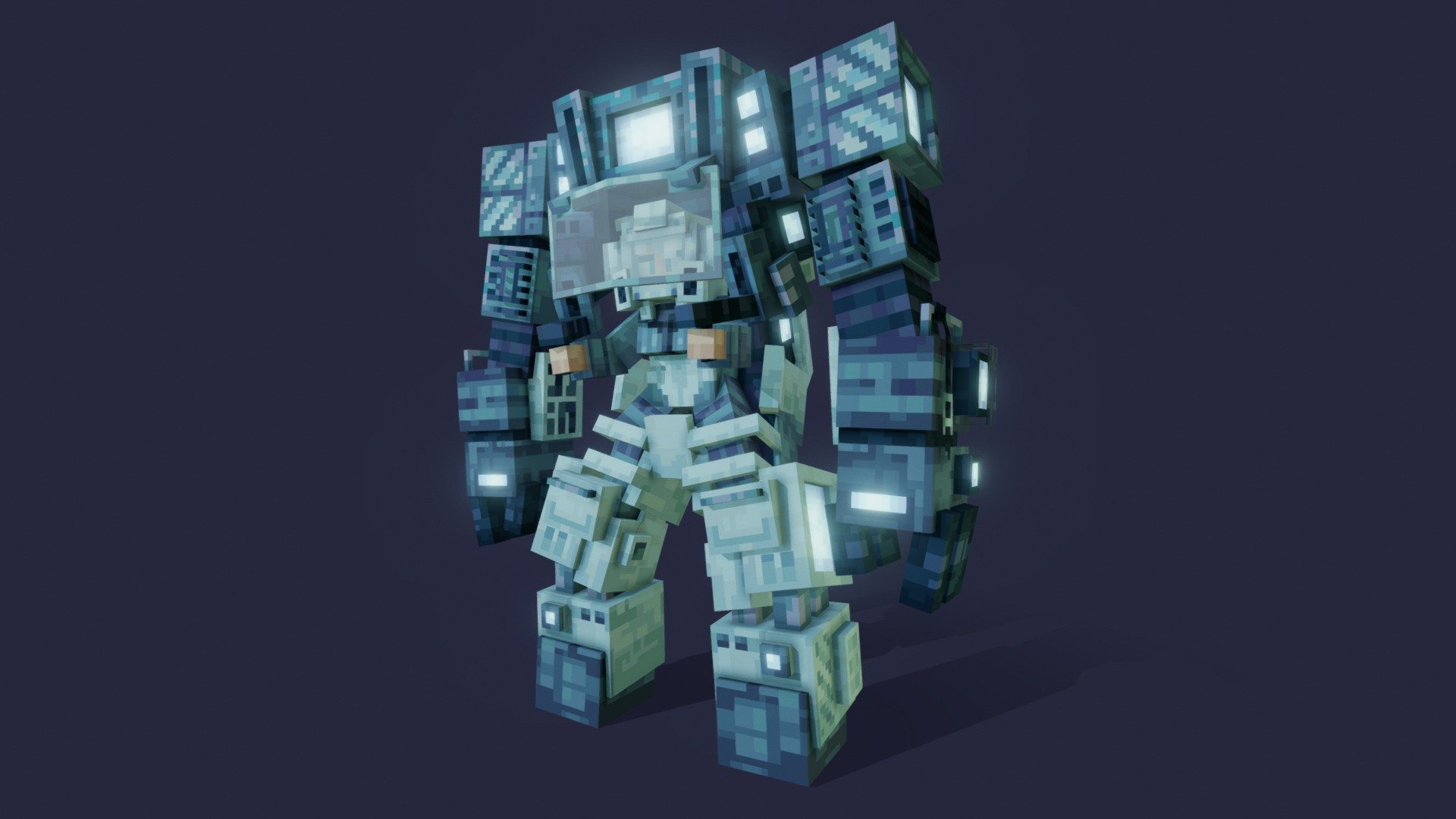 Mech model I did to test out new texturing style.
Modeled and painted with Blockbench.

Blender Eevee render



Blockbench screenshots

 - Glacier Mech - 3D model by Wacky (@wackyblocks) 3d model