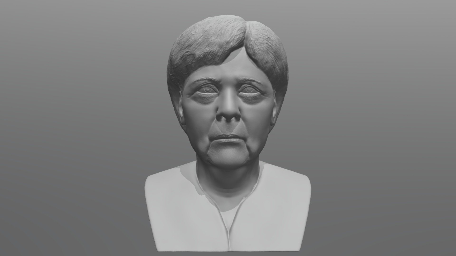 Here is Angela Merkel bust 3D model ready for 3D printing. The model current size is 5 cm height, but you are free to scale it. 
Zip file contains stl. 
The model was created in ZBrush 3d model