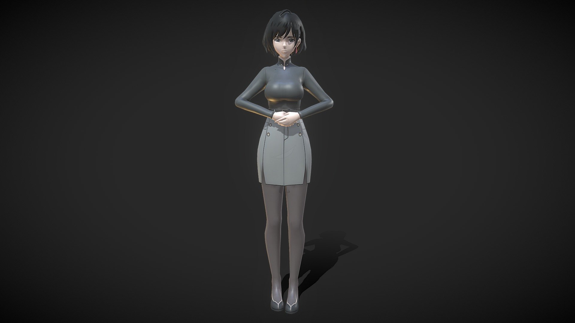 Anime woman with lots of NPC animations. Hand-drawn textures intended for a Cartoon-like rendering 3d model