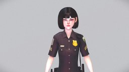 Police-girl Low-poly 3D model (Rigged + PBR)