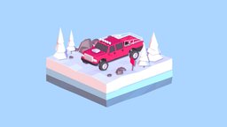 Cartoon Low Poly Snow Jeep Wheel Vehicle
