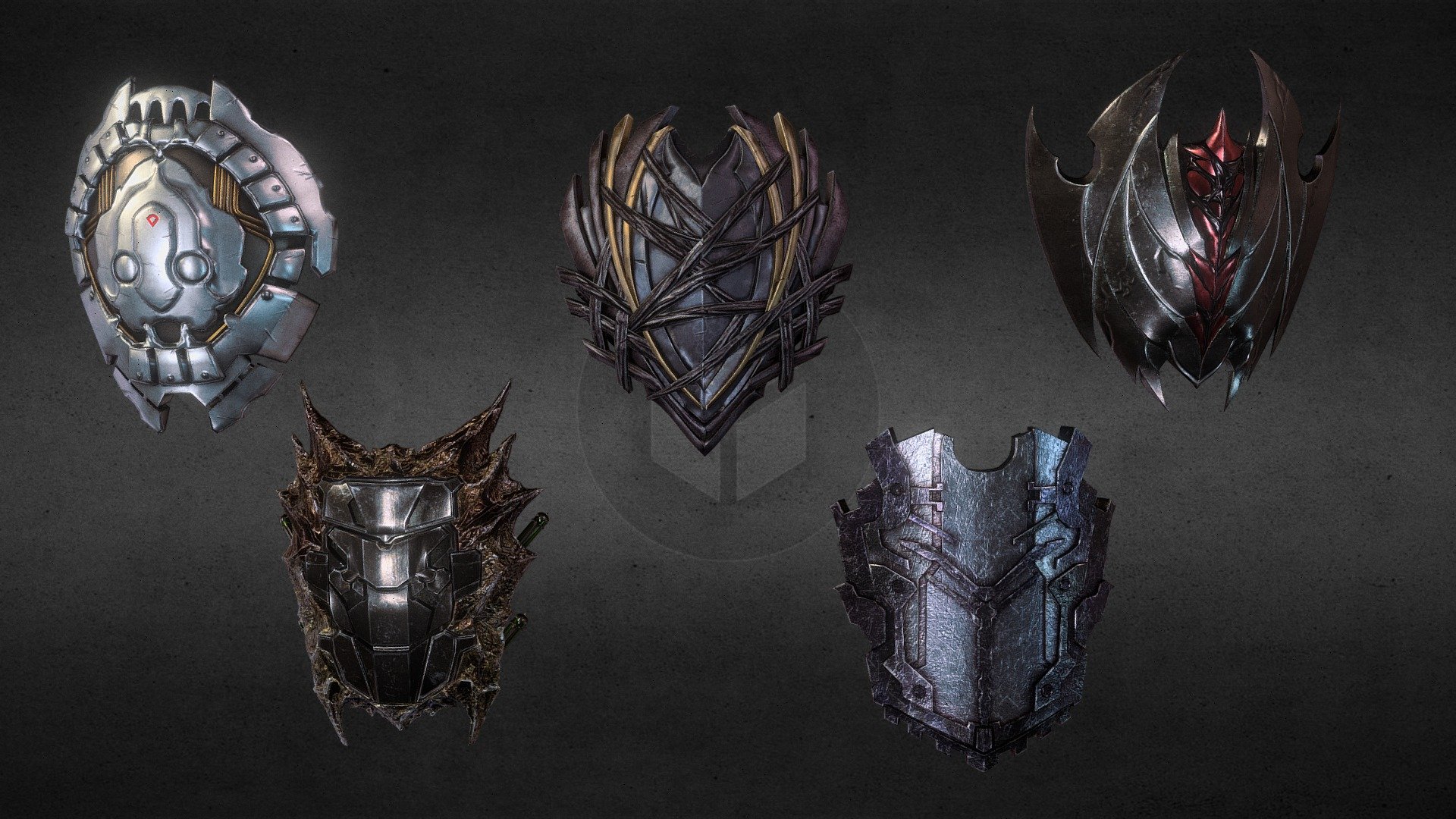 Weapons Models For Game with Textures - MMORPG Inspired Shields Models - 3D model by CG_Crew 3d model