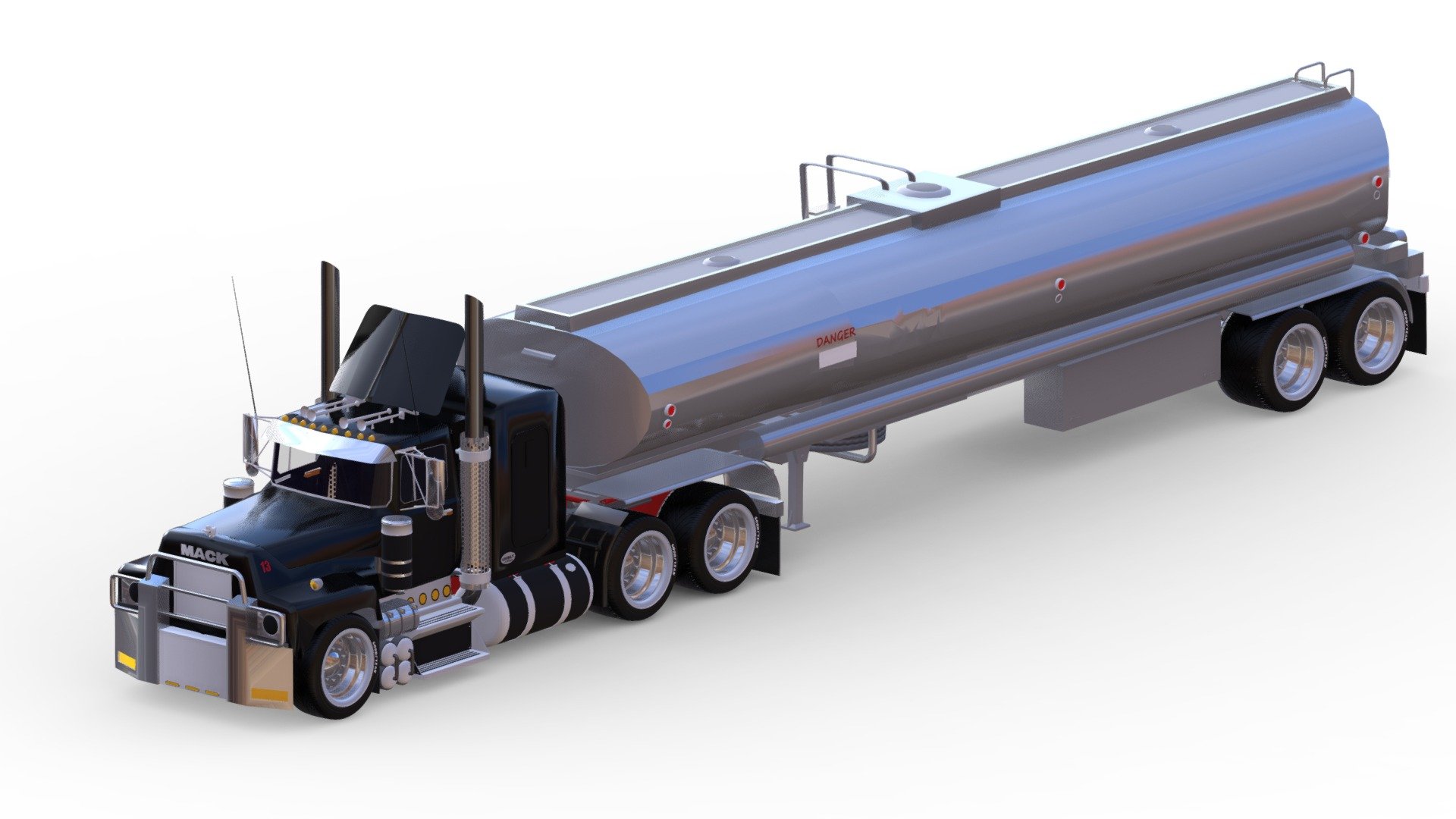 This high-quality 3D model depicts a realistic tanker truck, perfect for use in visualizations, simulations, and games. The model is detailed and accurately textured, making it suitable for close-up renders 3d model