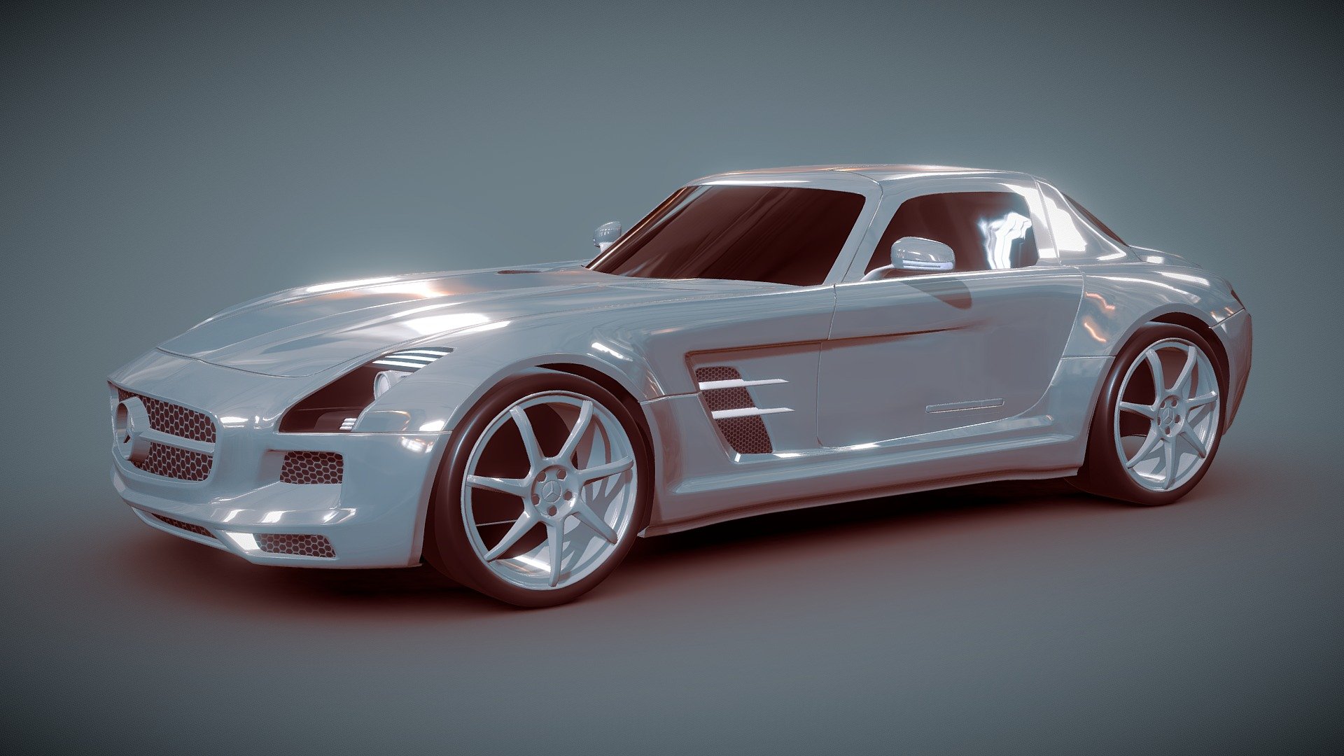 Detailed 3d model of awesome Mercedes Benz SLS AMG luxury supercar. Most of the parts on 3d model were created ing to blueprints and images I found via internet.

Detailed 3d model created with blender 3d 2.65.Rendering preview images with blender internal render and with standard light setting. Product is packed with subdivision1, until the image previews were rendered with 2 subdivisions. There are 2 png textures one is for grills and air intakes and second is for tail lights. Most of the object are detached,but you can easy unlink wheel and rims for example if you need it.Light group for the front and rear part of the car were created with polygons too.There are no interior objects for this product.Objects are named by objects and materials. Enjoy my product.

3ds file
verts:428712
polys:142904

obj file
verts:80205
polys:149328 - Mercedes SLS AMG supercar 2011 - 3D model by koleos3d 3d model