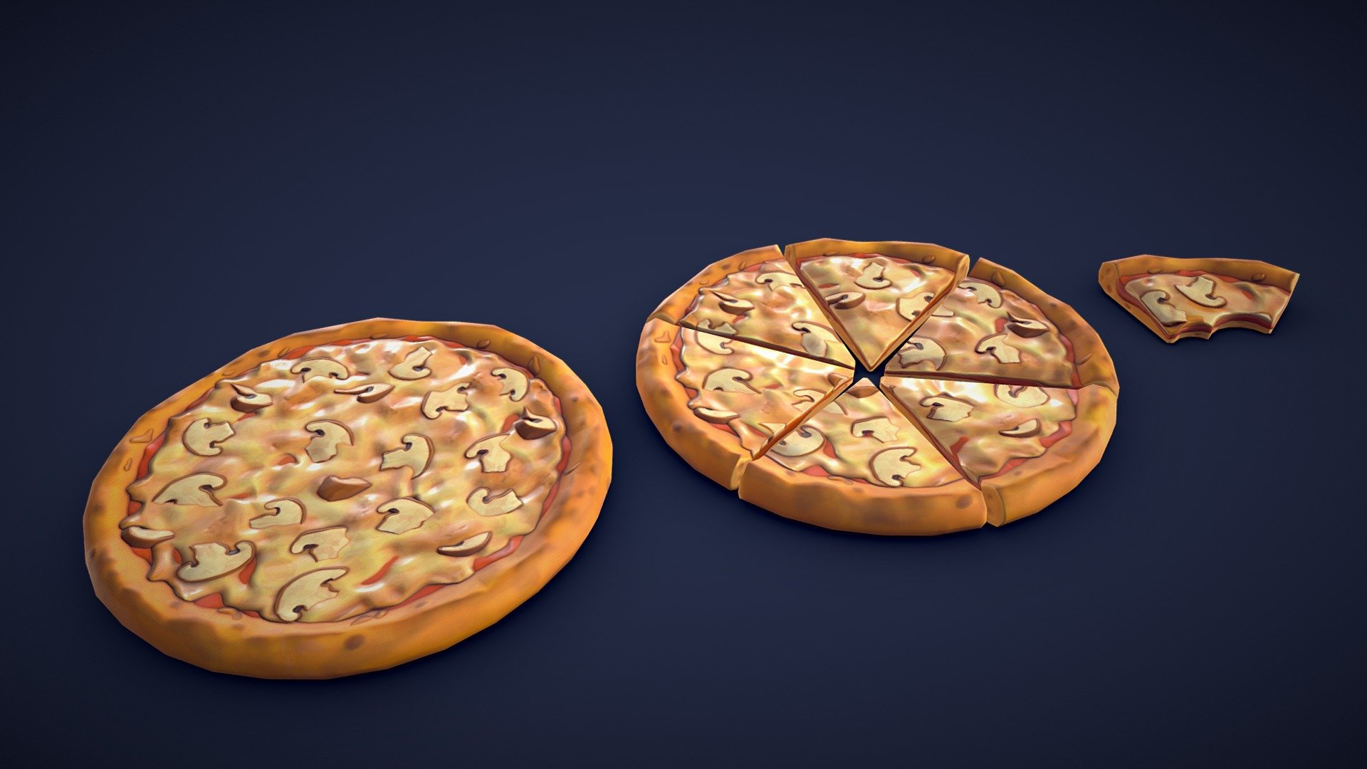 This pack includes 8 different stylized pizza assets. All models are low-poly and optimized for performance and quality. Whether you’re creating a bustling pizzeria scene or adding a unique touch to your game environment, these assets will add some detail to your project! 🍕

Model information:




Optimized low-poly assets for real-time usage.

Optimized and clean UV mapping.

2K and 4K pbr textures for the assets are included.

Compatible with Unreal Engine, Unity and similar engines.

All assets are included in a separate file as well.
 - Stylized Mushroom Pizza - Low Poly - Buy Royalty Free 3D model by Lars Korden (@Lark.Art) 3d model