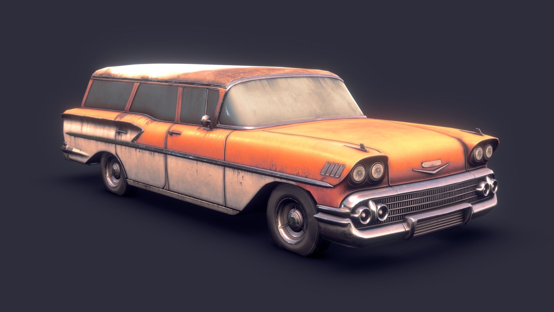 A large station wagon from the late 1950's. Made to try out a different way to do body topology on cars, based on what I've seen &ldquo;more professional