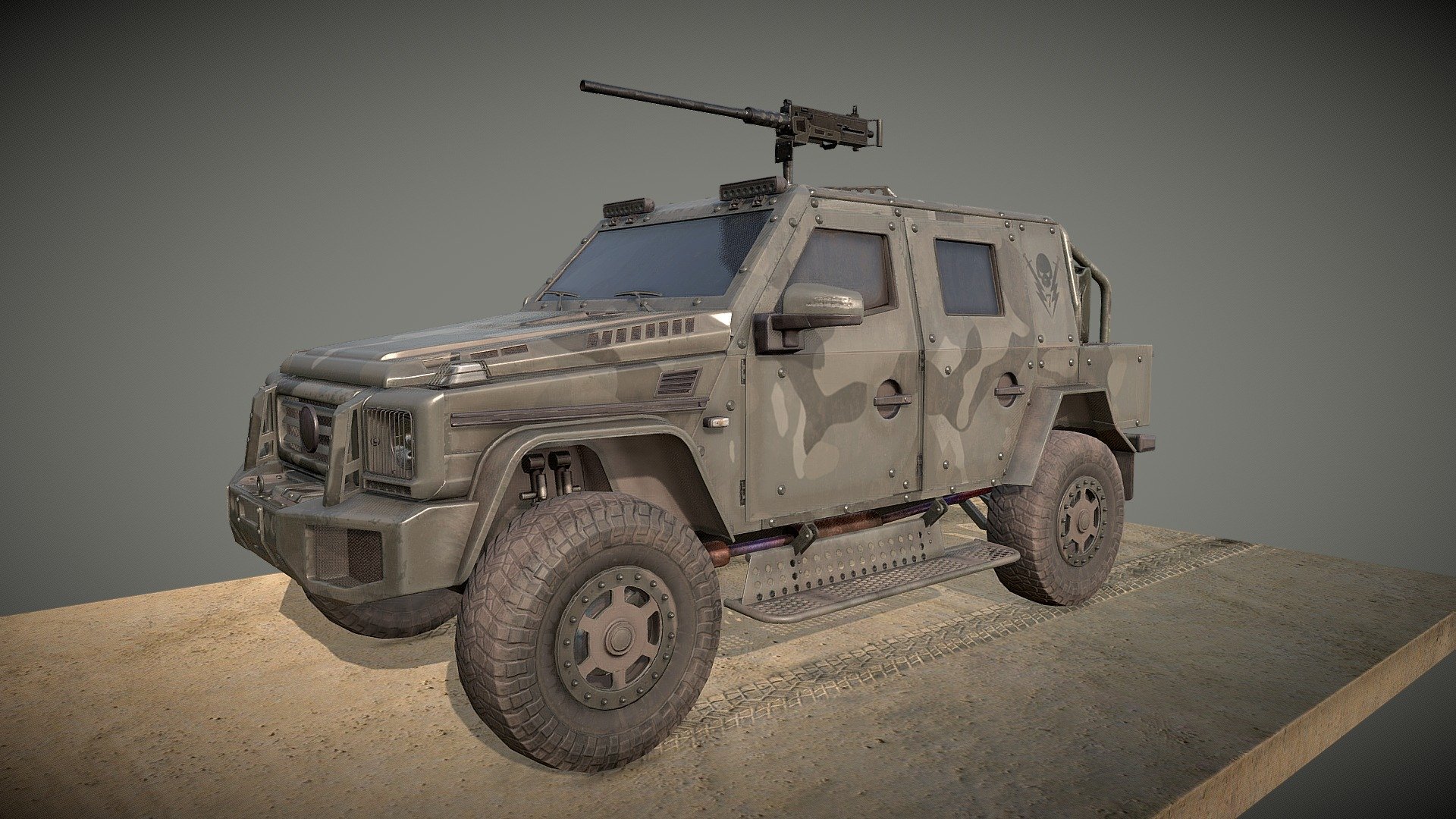 High detailed Low poly modified version from mercedes g500 with 39.708 polys ready to use in any project. 
Don't miss the opportunity to win any war with this magnificent machine.   :) - Low poly High detailed military armored 4x4 Sub - Buy Royalty Free 3D model by markusenes 3d model