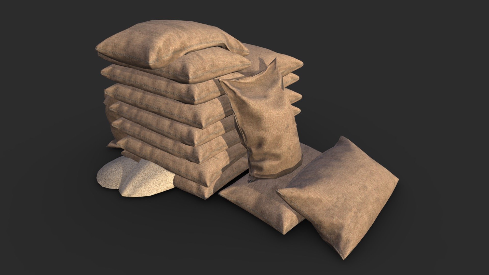 This vintage bulk bags assets pack including 10 individual bag sets and 2 content sets with 3 LODs and collision boxes. All elements can easily be positioned together to create a more detailed scene. Also, this pack includes 5 pre-assembled sets to allow you to speed up your assemblies.


All individual assets

This AAA game asset of old bulk bags will embellish you scene and add more details which can help the gameplay and the game-design.

Low-poly model &amp; Blender native 2.90

SPECIFICATIONS




Objects : 12

Polygons : 2817

Subdivision ready : No

Render engine : Eevee (Cycles ready)

GAME SPECS




LODs : Yes (inside FBX for Unity &amp; Unreal)

Numbers of LODs : 3

Collider : Yes

Lightmap UV : No

EXPORTED FORMATS




FBX

Collada

OBJ

TEXTURES




Materials in scene : 1

Textures sizes : 4K

Textures types : Base Color, Metallic, Roughness, Normal (DirectX &amp; OpenGL), Heigh &amp; AO (also Unity &amp; Unreal workflow maps)

Textures format : PNG
 - Generic Old Bags Assets - Buy Royalty Free 3D model by KangaroOz 3D (@KangaroOz-3D) 3d model