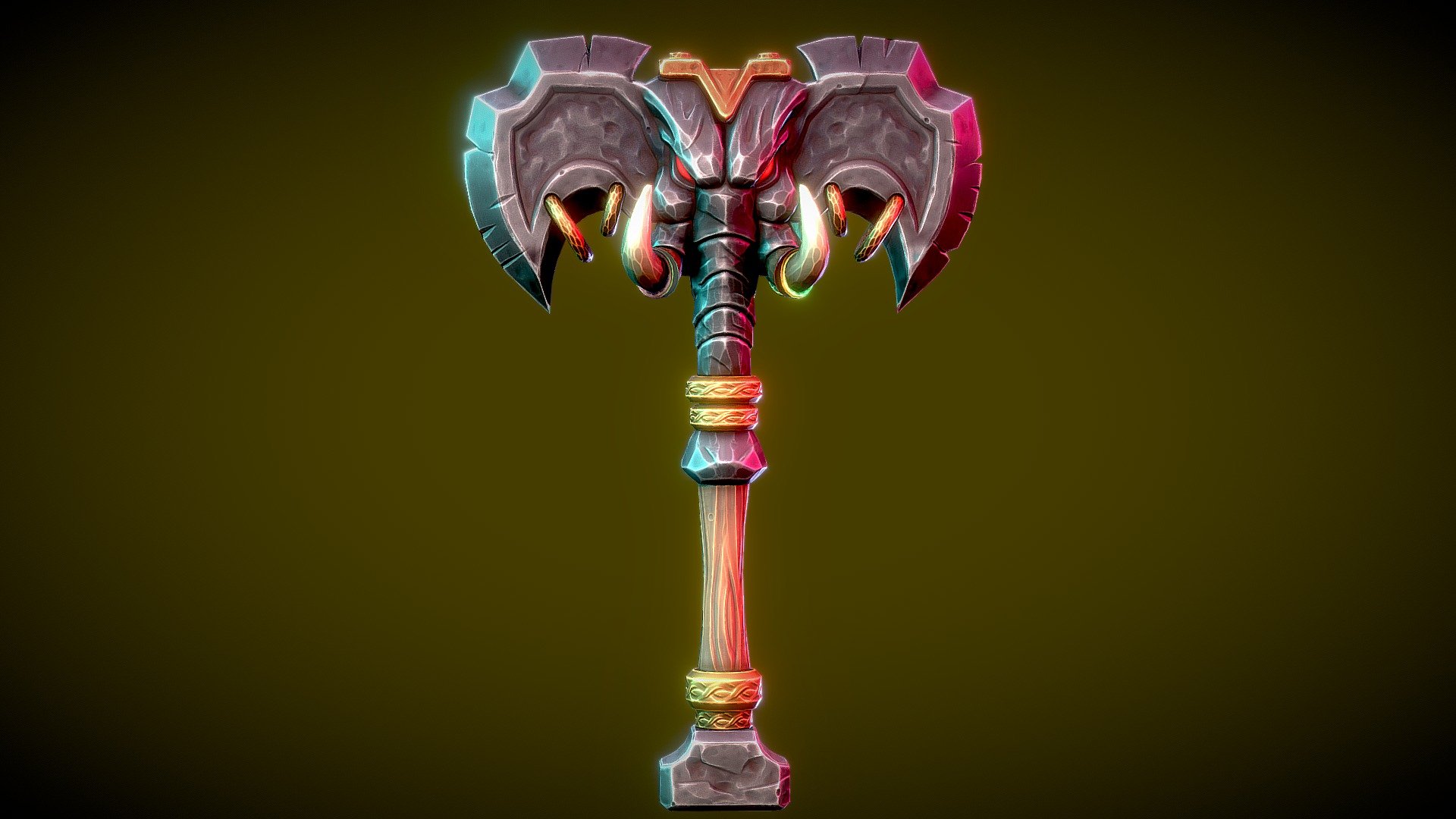 Hi guys, this is another study of stylized weapons that I've been doing, I really liked the result and the design I managed to produce, I still have a lot to learn about highpoly and texturing, I hope you like it - Stylized Elephant Axe - Buy Royalty Free 3D model by Matheus Elias (@Tuteupai) 3d model