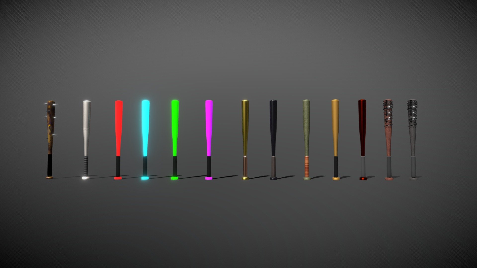 This is a pack of several Baseball Bats Textured that can be used for games, including mobile 3d model