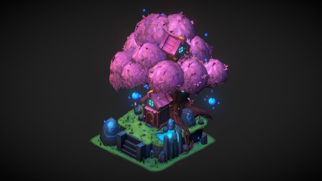 The first time I saw Sephiroths Illustration of an Isometric Elftree (https://www.artstation.com/artwork/GqynB) , I wanted to recreate it in 3D! This was a great practise for me since I didn't model anything yet based on someone elses concept art. 
I'm glad that I was able to bring it to life! - Cherry Blossom Elf tree - 3D model by Curlscurly 3d model