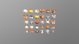 Animal Head Pack 001 monkey, face, elephant, cow, rabbit, bear, rat, cat, cute, little, kids, baby, dog, sheep, pig, tiger, toy, other, pet, animals, panda, deer, mammal, collection, icon, zoo, lion, head, mask, nature, jungle, faces, sealion, ratel, cartoon, game, horse, low, poly, "animal", "wolf"