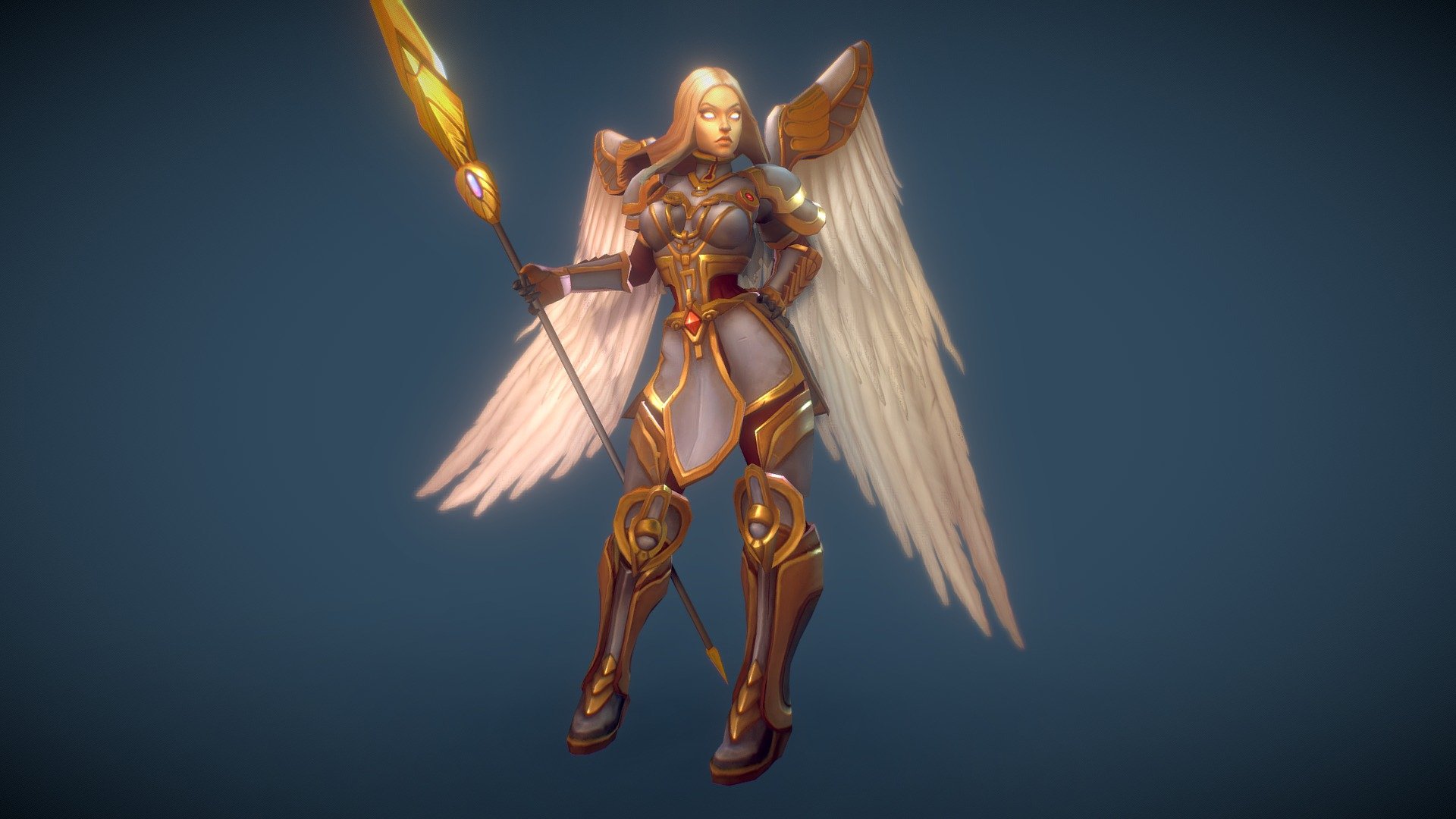 A low poly, hand painted angel player or NPC character for your game project. She is rigged and ready to be animated 3d model