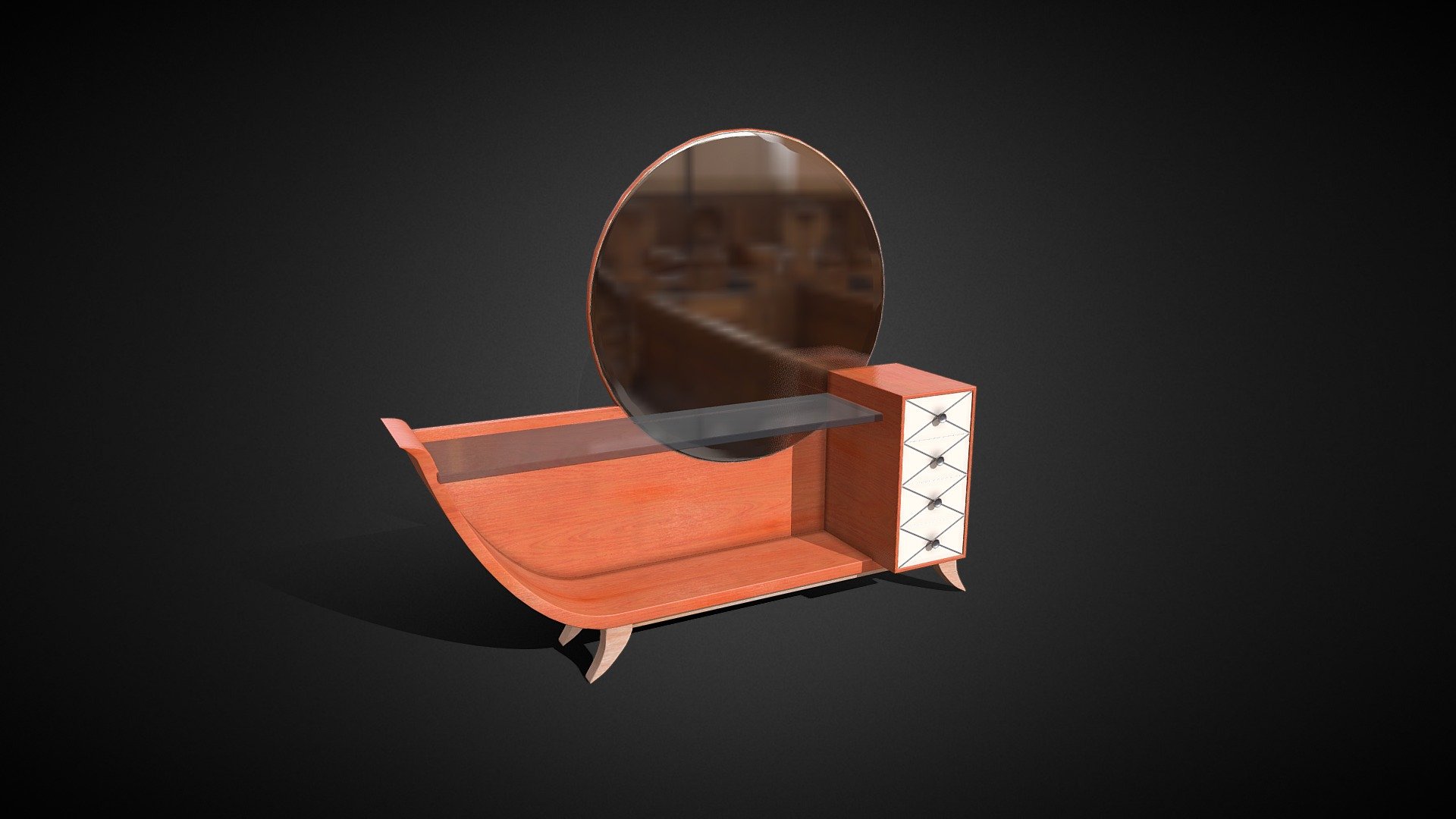 Art Deco style vintage wood vanity real-time prop for games 3d model