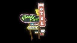 Motel Sign sign, lowpoly, blender3d