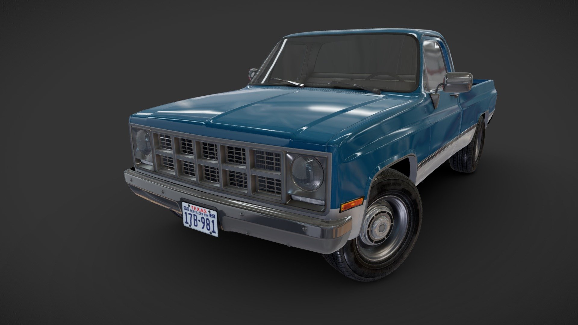 High accuracy pickup model. Clean topology. Low poly interior with diffuse map ( 1024x1024). Midpoly body with UV. Lowpoly wheels with PBR maps(Base_Color/Metallic/Normal/Roughness.png ). Lenght 4,891m , width 1,785m , height 1,607m. Wheels - 9000. tris Interior - 2 900 tris. Model - 43430 tris. Model ready for real-time apps, games, virtual reality and augmented reality 3d model