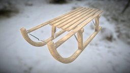 Game Ready Wooden Sleigh PBR Low Poly