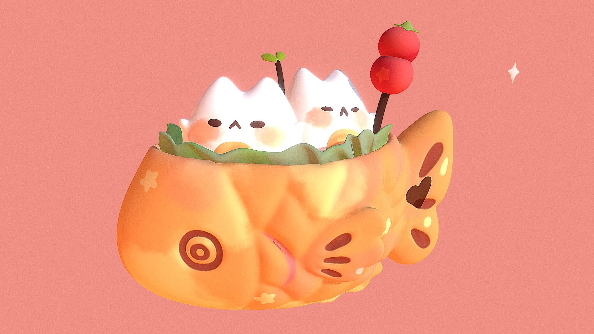 3D model of taiyaki egg sandwich by @mochamochicake art: https://www.instagram.com/p/CUqBOGWF7-2/
 - Taiyaki - 3D model by chill_ipino 3d model