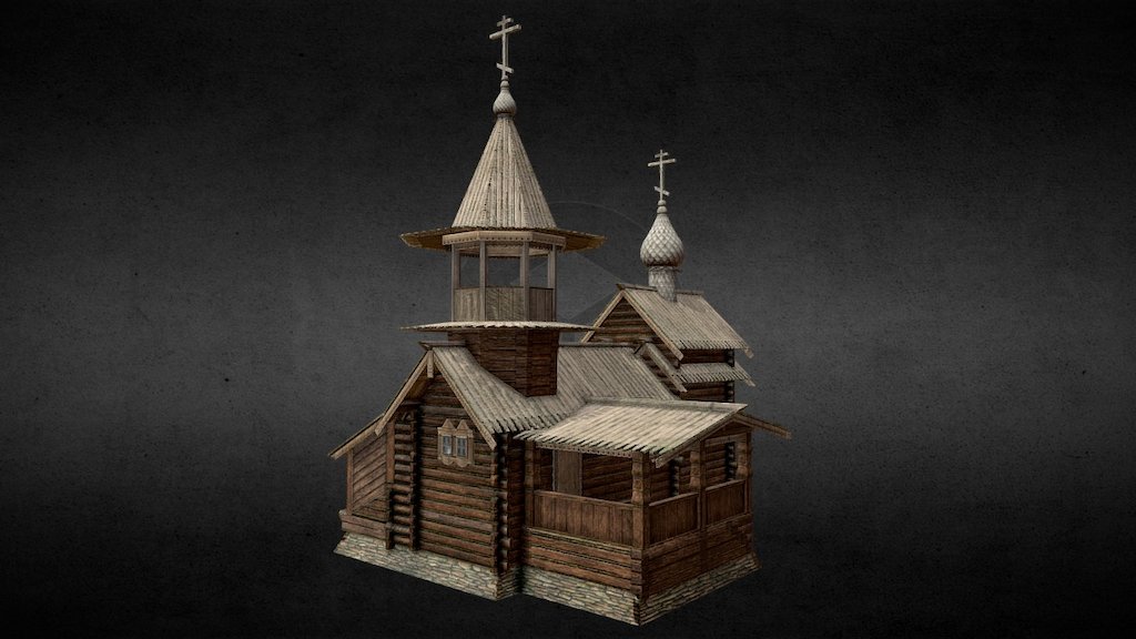 Modeled after the  Chapel of the Archangel Michael in Kizhi Island of Karelia (Russia), with a few elements from the Chapel of the Holy Face.

The Chapel of the Archangel Michael was moved to Kizhi in 1961 from the Lelikozero village. It measures 12.0×3.0×11.0 metres and has a rectangular frame elongated from east to west and a two-slope roof. Above the entrance hall there is a belfry capped with a pyramid roof. The iconostasis of the chapel has two tiers and contains icons of 17th–18th centuries

 - Karelian Orthodox Chapel - Download Free 3D model by andrea.notarstefano 3d model