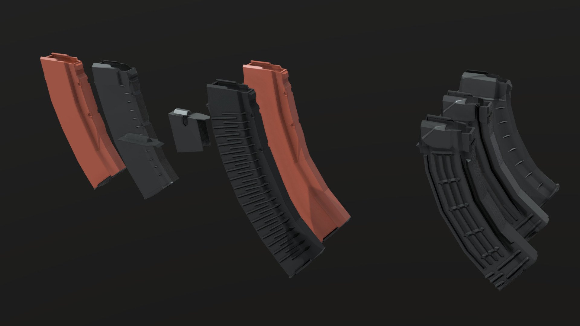 a collection of low-poly AK mags, mostly 5.45 magazines but also a few 7.62 ones 3d model