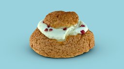 Raspberry Cream Bun cake, cream, baked, raspberry, bun, dessert, jam, pastry, patisserie, 3df-zephyr
