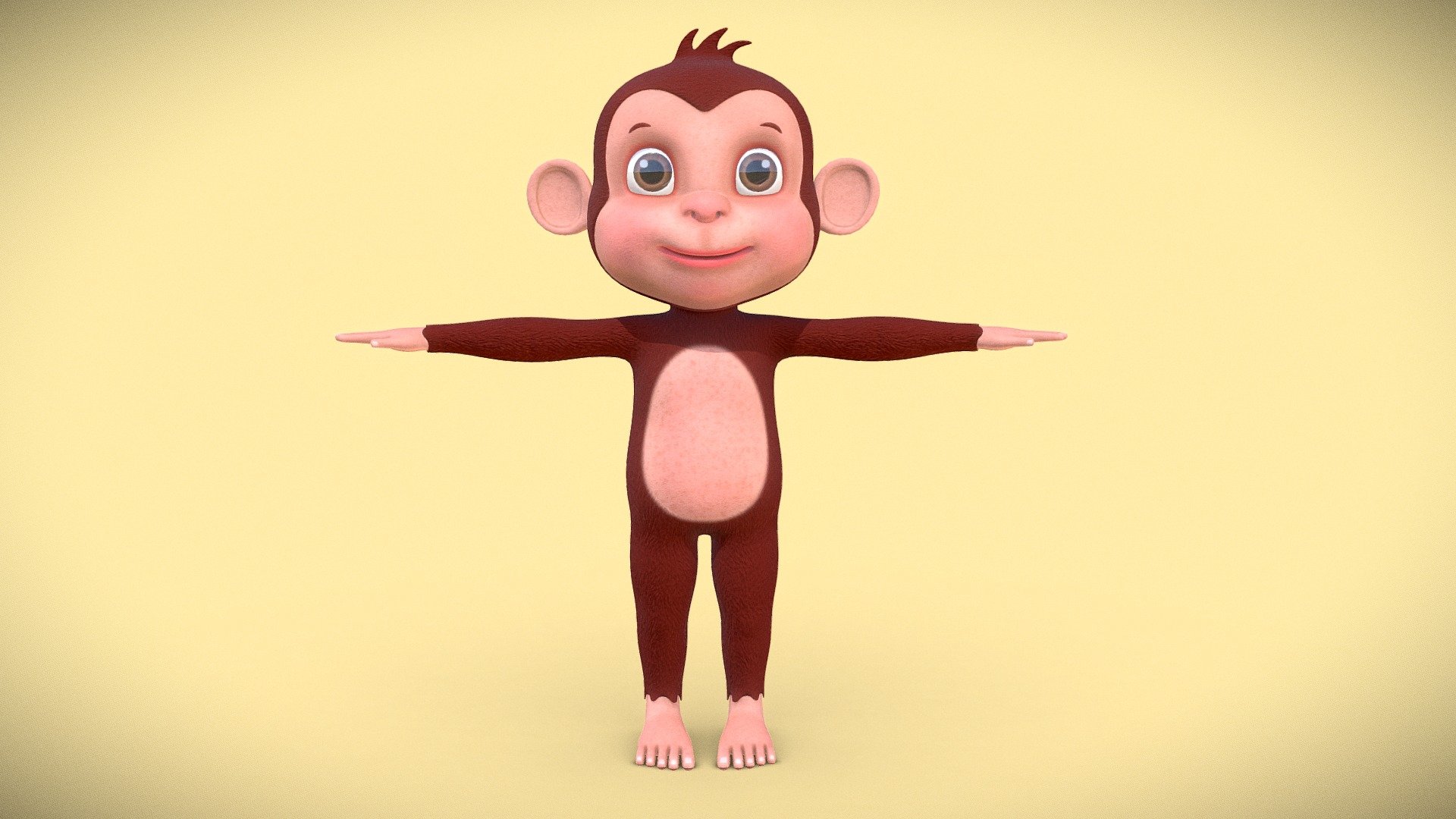 Cartoon monkey character 3d model. This cartoon monkey is perfect for your game, cartoon or any other project. Originally created in max Maya and zbrush. 

The model is packed with high resolution pbr textures, ready to be used in modern games or film projects. Additional custom sail poses or higher resolution textures available on demand, reach out to me for more information on that 3d model