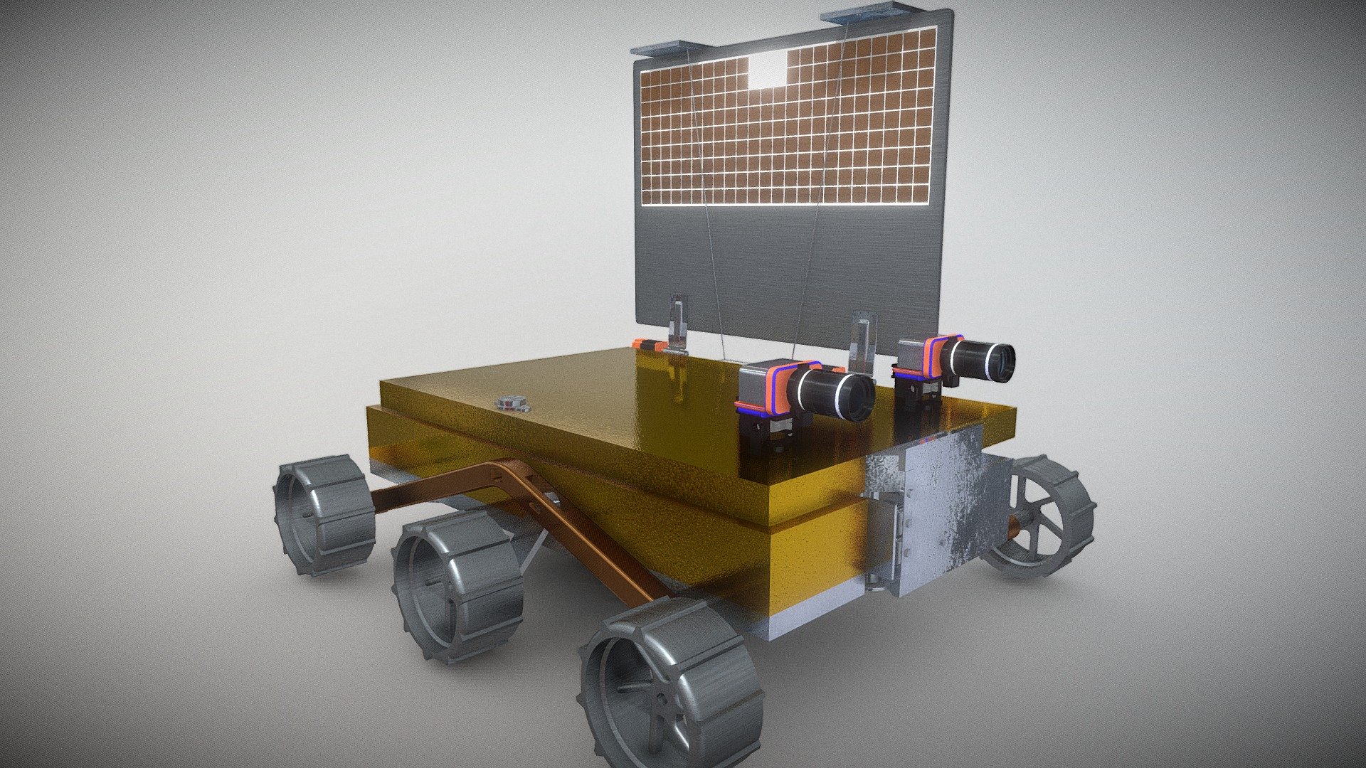 This an Engineering Model of Pragyan Rover with minute &amp; technically accurate details.

1k textures

All PBR Materials

All technical annotations included

On Demand files format: 
1.STEP 
2.STL

YouTube video for all information related to rover https://youtu.be/4UjFH2q9Z94

Pragyan  was the rover of Chandrayaan-2 and is the rover for the Chandrayaan-3 mission, two lunar missions developed by the Indian Space Research Organisation (ISRO),

Chandrayaan-2 launched on 22 July 2019. Pragyan was destroyed along with its lander, Vikram, when it crash-landed on the Moon on 6 September 2019 and never got the chance to deploy.

The launch of Chandrayaan-3 has been scheduled for July 14, 2023, at 2:35 pm IST.

Rover Parts




Stereoscopic camera

APXs X Ray

LIBS

Solar Panel

Rocker Bogie Mechanism

AX TX antenna

Motorized Hinges
://en.wikipedia.org/wiki/Pragyan_(rover)
 - Chandrayaan 3 Pragyan Rover, Indian Moon Rover - 3D model by MechLab3D (@MechLab85) 3d model