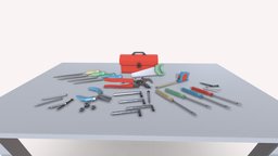Low Poly Handtools Table table, handtools, lowpoly, low