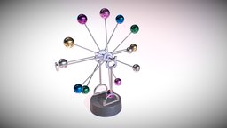 Newton pendulum rotating colored eternal balls office, toy, other, gravity, desk, kinetic, desktop, classic, metal, motion, science, pendulum, newton, stress, cradle, perpetual, swinging, 3d, model, mobile, sculpture, ball