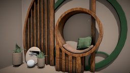 Greenery Infused Interior room, green, minimal, studio, level, creative, furniture, color, minimalist, details, colorful, infused, modeling, asset, 3d, design, interior, light