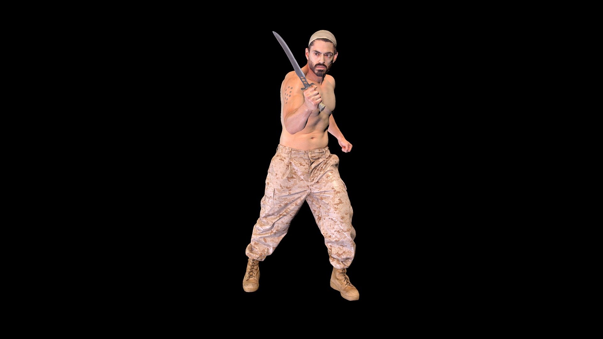 Victor holding a knife stance.

Product Features:




Game Engine and PBR ready

High Poly

Textures:

All maps are in PNG format.




Diffuse Map (8192x8192)

Specular Map (8192x8192)

Roughness Map (8192x8192)

Normal Map (8192x8192)

SSS Map (8192x8192)

Model Polycounts:




159828 Faces

79894 Vertices

Available File Formats:




OBJ

FBX

About Human Engine:

Using our 150 DSLR Photogrammetry rig, we create 3D and 4D assets for Games, VFX, Movies, Television, Virtual Reality and Augmented Reality. From 3D scanning to rigging, game-engine integration, we have your character creation needs covered 3d model